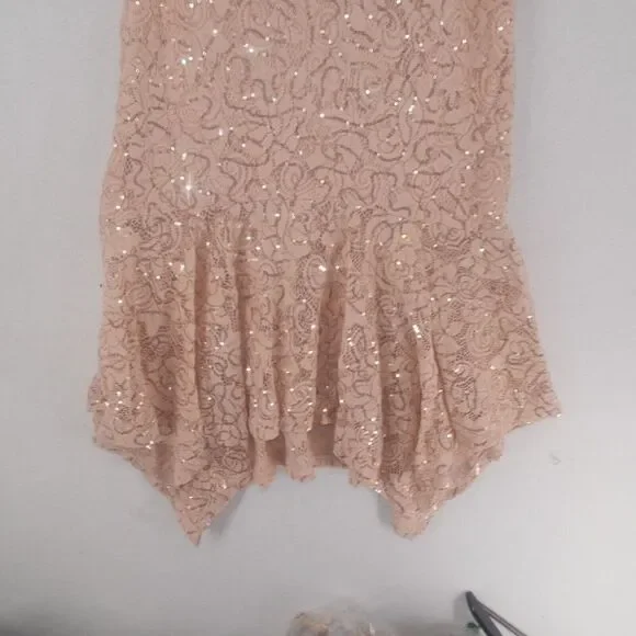 NEW Kensie Women's 4 Flounced Hem Sequin Asymmetric Midi Dress Blush Pink - Picture 7 of 15